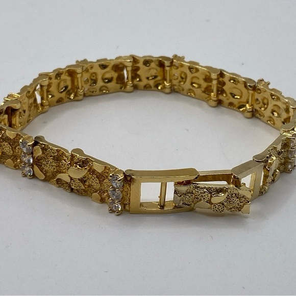 Bracelet 925 Sterling Silver Taiwan Solid Nugget 10k Gold plated vermeil CZ 7” - Picture 1 of 11